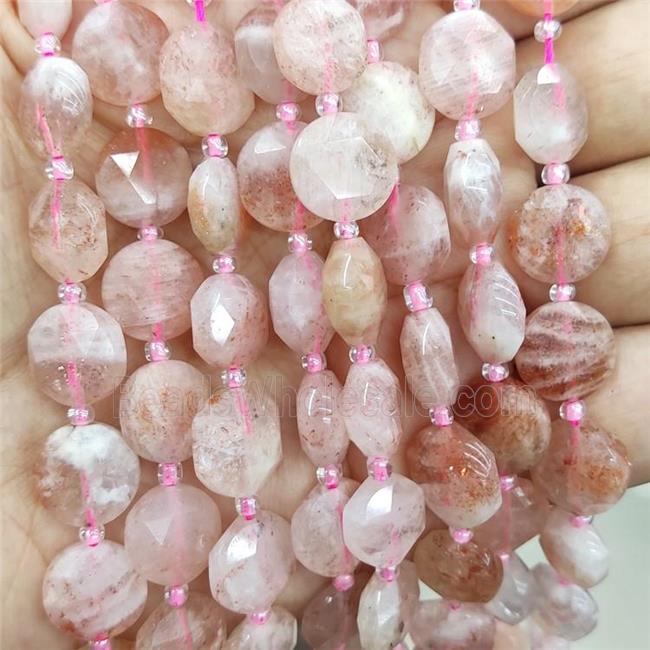Natural Peach Sunstone Beads Faceted Circle