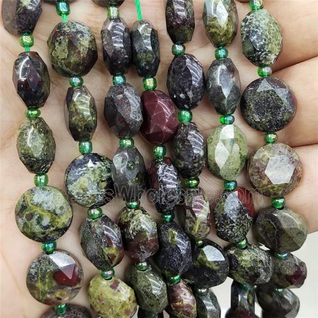 Natural Dragon Bloodstone Beads Green Faceted Circle