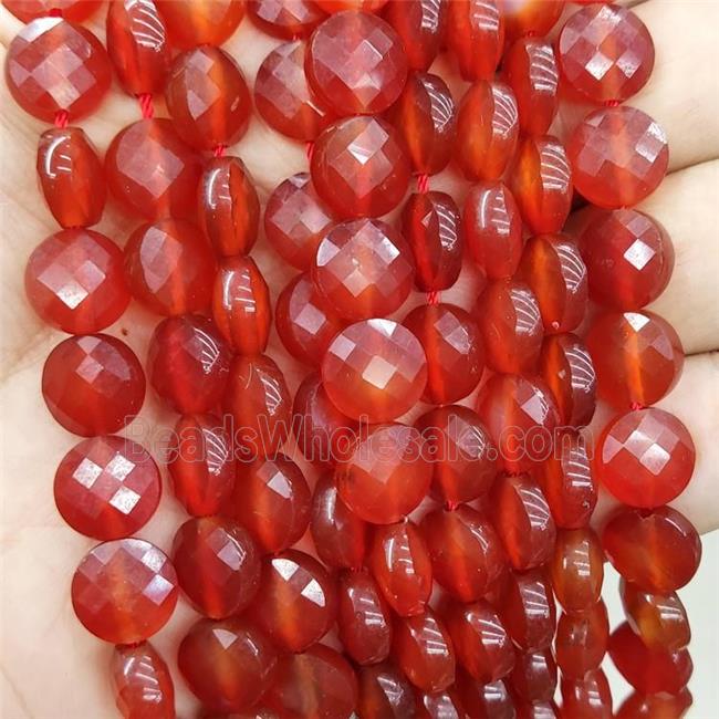 Natural Agate Beads Red Dye Faceted Circle