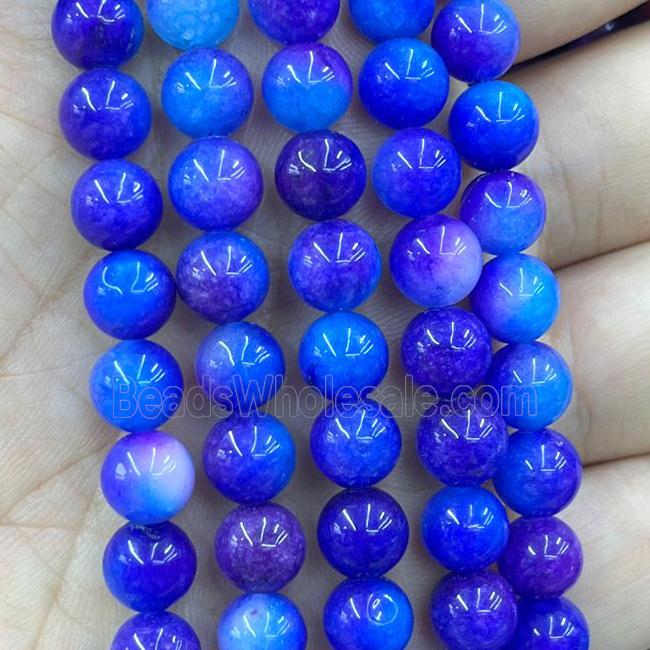Dichromatic Jade Beads Blue Dye Smooth Round