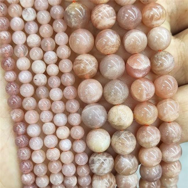 Natural Peach Sunstone Beads Smooth Round