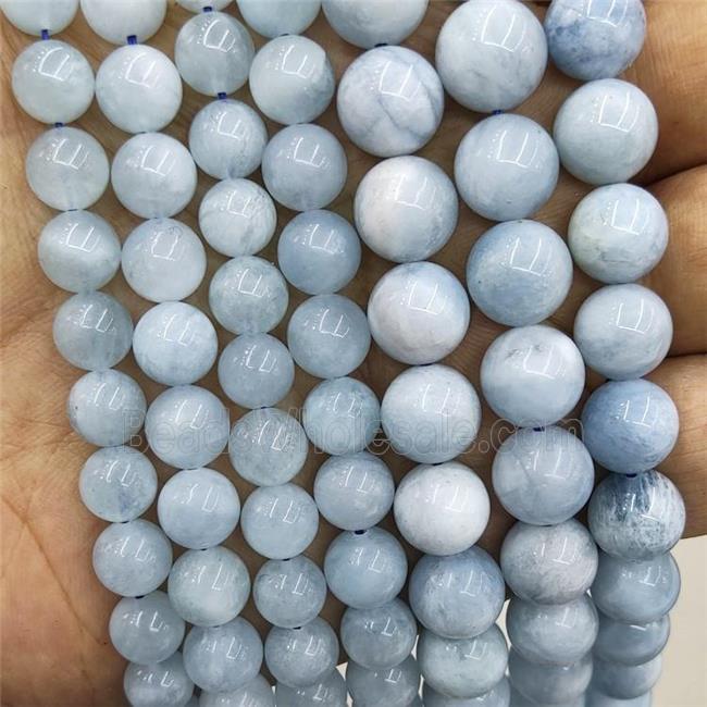 Natural Aquamarine Beads Blue Smooth Round