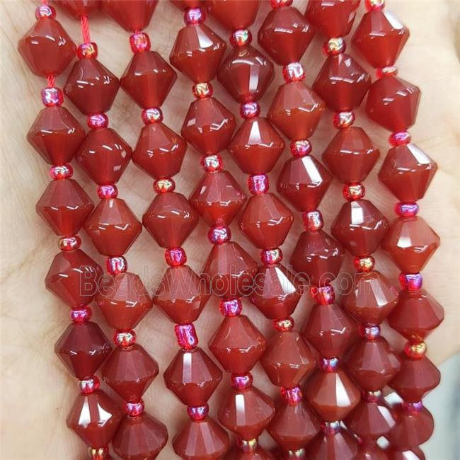 Natural Agate Bicone Beads Red Dye
