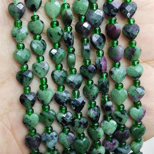 Natural Ruby Zoisite Beads Faceted Heart