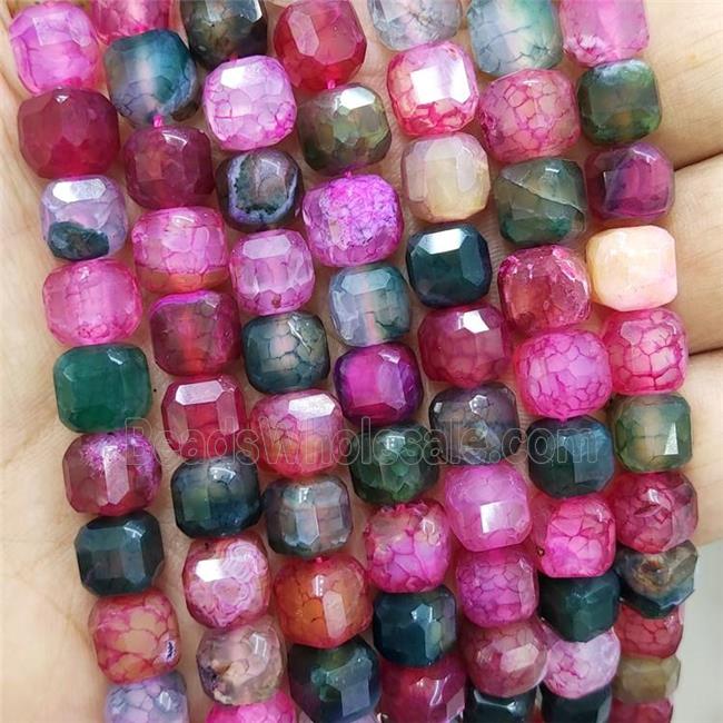 Mixed Veins Agate Beads Faceted Cube Dye