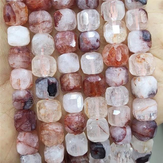 Natural Hematoid Quartz Beads Red Faceted Cube