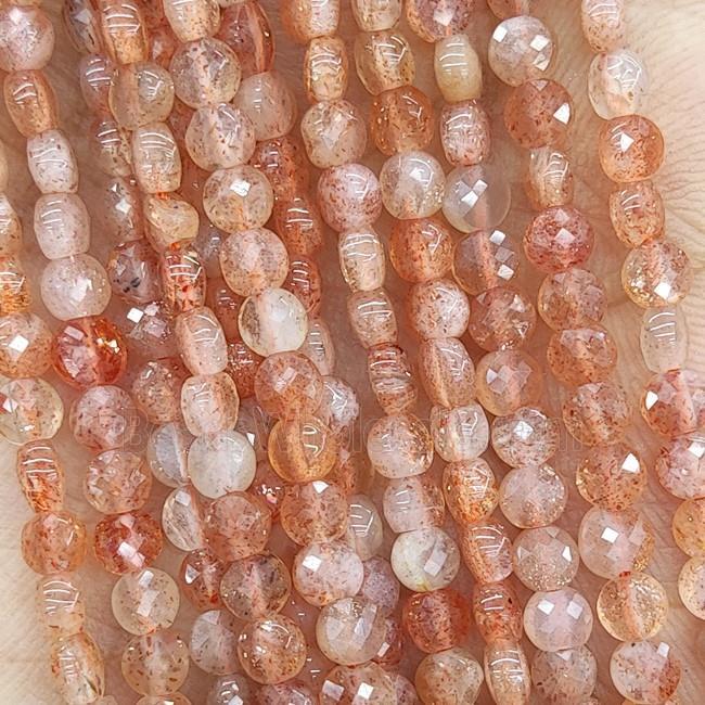 Natural Peach Sunstone Beads Goldspot Faceted Circle