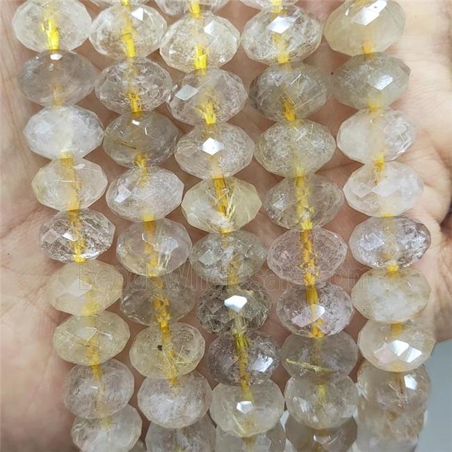 Natural Gold Rutilated Quartz Beads Faceted Rondelle