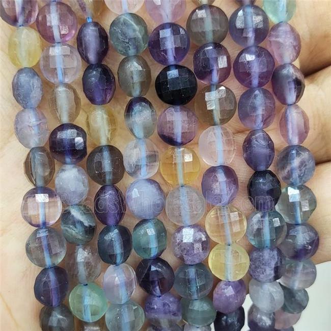Natural Fluorite Beads Multicolor Faceted Circle