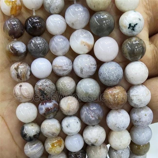 Natural Bamboo Agate Zhuye Smooth Round