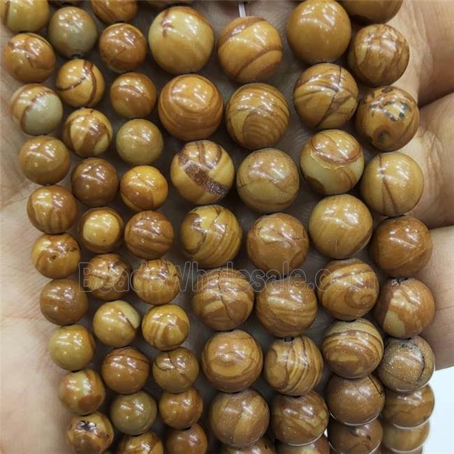 Natural Wood Grain Jasper Beads Smooth Round