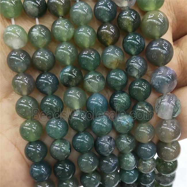 Natural Moss Agate Beads Green Smooth Round