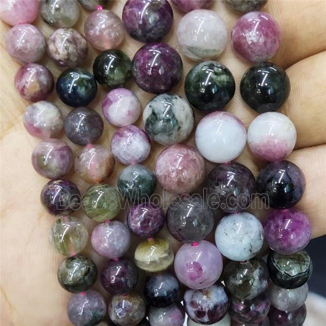 Natural Tourmaline Beads Multicolor Smooth Round