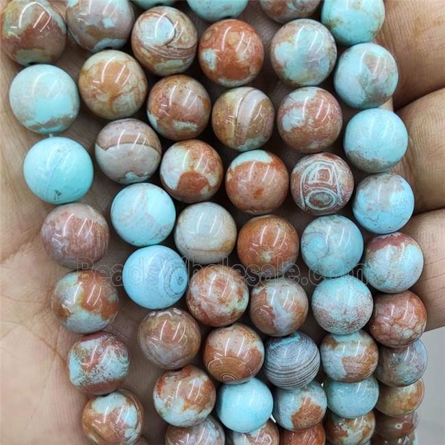 Natural Agate Beads Coffee Blue Dye Smooth Round