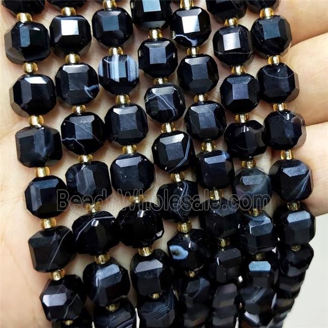 Black Stripe Agate Beads Faceted Cube Band