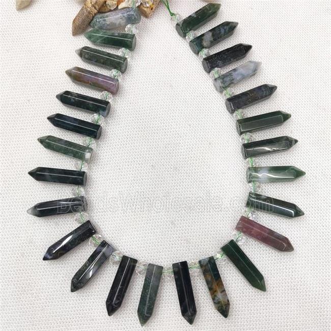 Natural Moss Agate Bullet Beads
