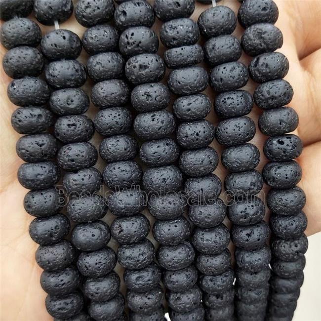 Black Lava Rock Stone Beads Smooth Rondelle