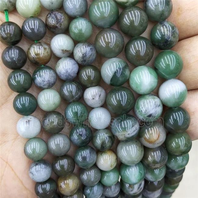 Green Sinkiang Jadeite Beads Smooth Round