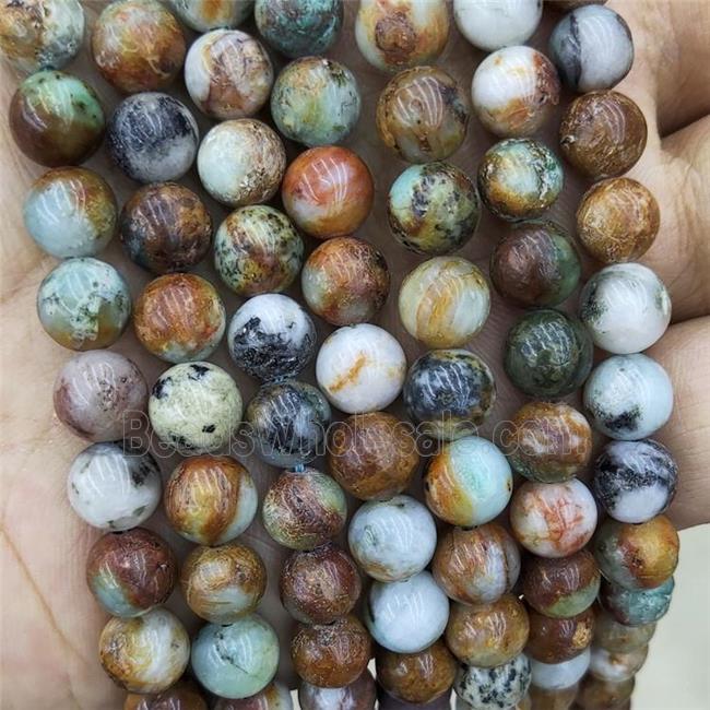 Jadeite Beads Coffee Green Smooth Round