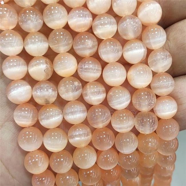 Natural Selenite Beads Peach Dye Smooth Round