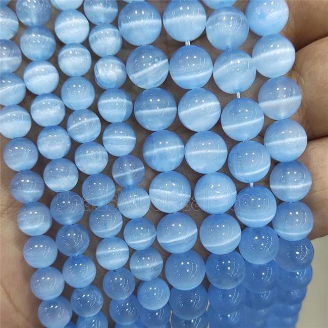 Natural Selenite Beads Blue Dye Smooth Round