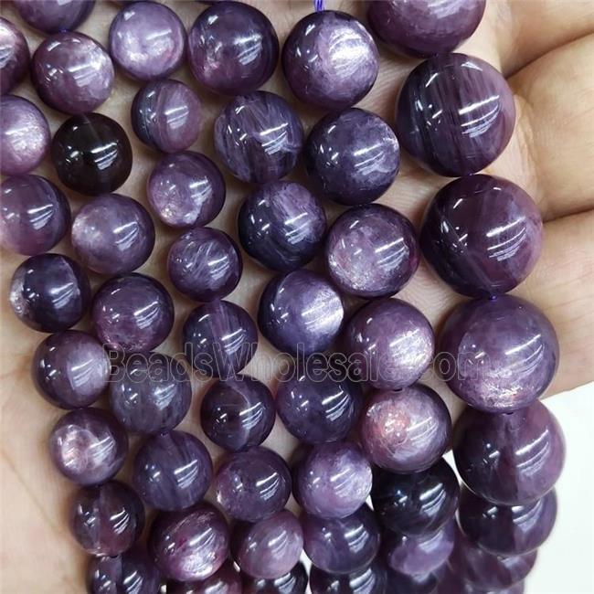 Natural Brazilian Lepidolite Beads DeepPuprle Smooth Round