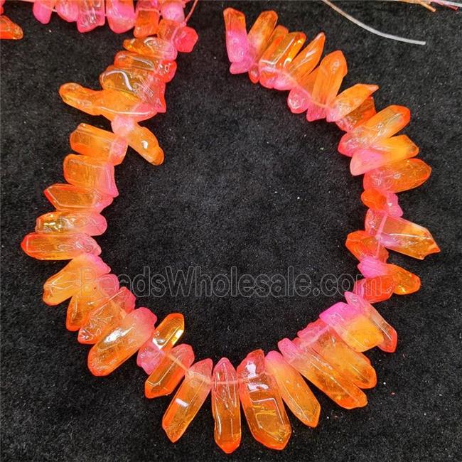 Natural Crystal Quartz Stick Beads Orange Dye Dichromatic Polished