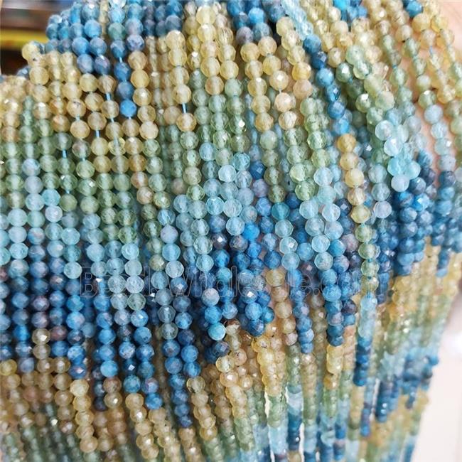 Natural Apatite Beads Blue Yellow Faceted Round