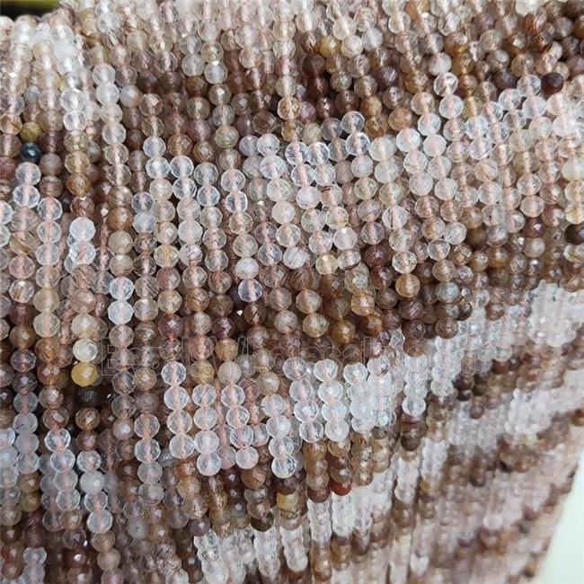 Natural Rutilated Quartz Beads Coffee Faceted Round