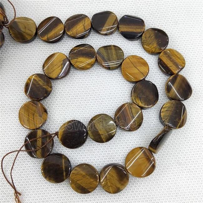 Natural Tiger Eye Stone Coin Beads Twist