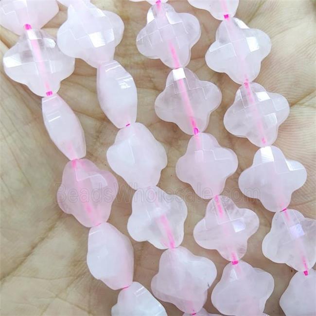 Natural Pink Rose Quartz Beads Faceted Clover