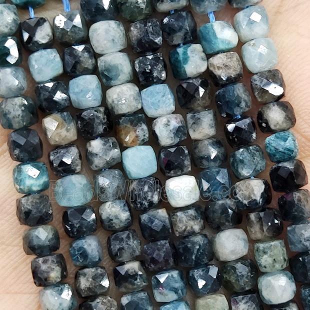 Natural Blue Black Tourmaline Beads Faceted Cube