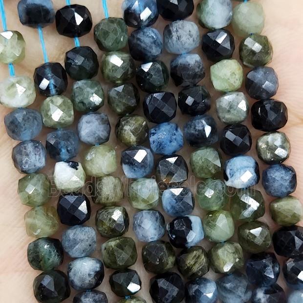 Natural Aquamarine Beads Multicolor Faceted Cube