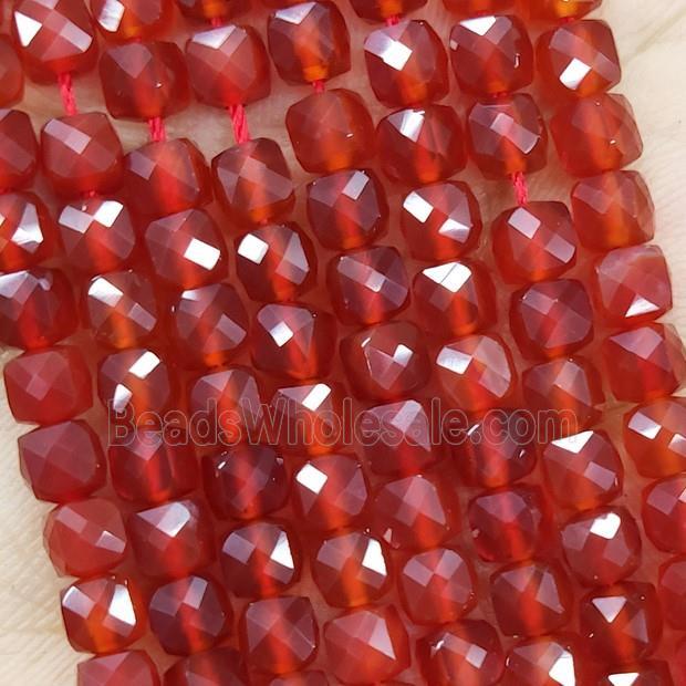 Natural Agate Beads Red Dye Faceted Cube