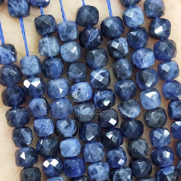 Natural Blue Sodalite Beads Faceted Cube