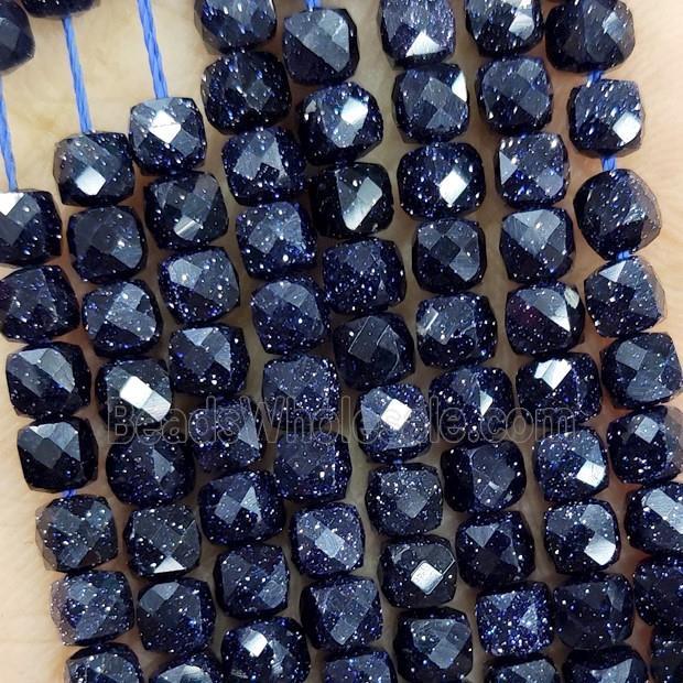 Blue Sandstone Beads Faceted Cube