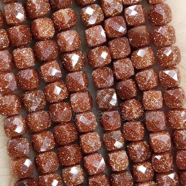 Gold Sandstone Beads Faceted Cube