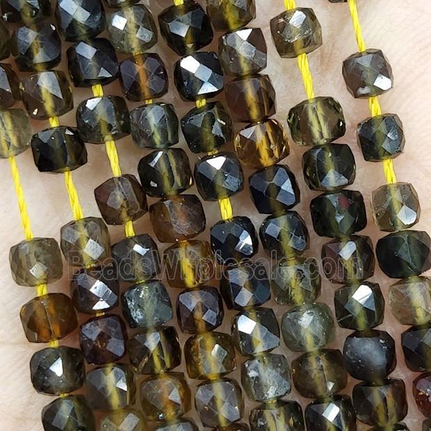 Natural Green Tourmaline Beads Faceted Cube