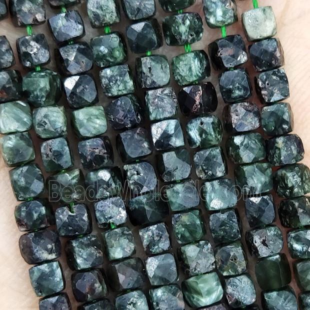 Natural Green Charoite Beads Faceted Cube