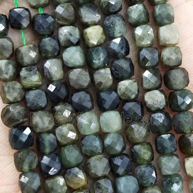 Natural Green Tourmaline Beads Faceted Cube