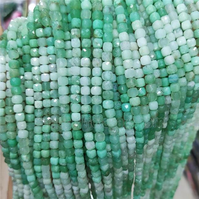 Natural Australian Chrysoprase Beads Green Faceted Cube