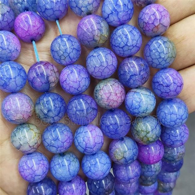 Natural Veins Agate Beads Purple Blue Dye Smooth Round