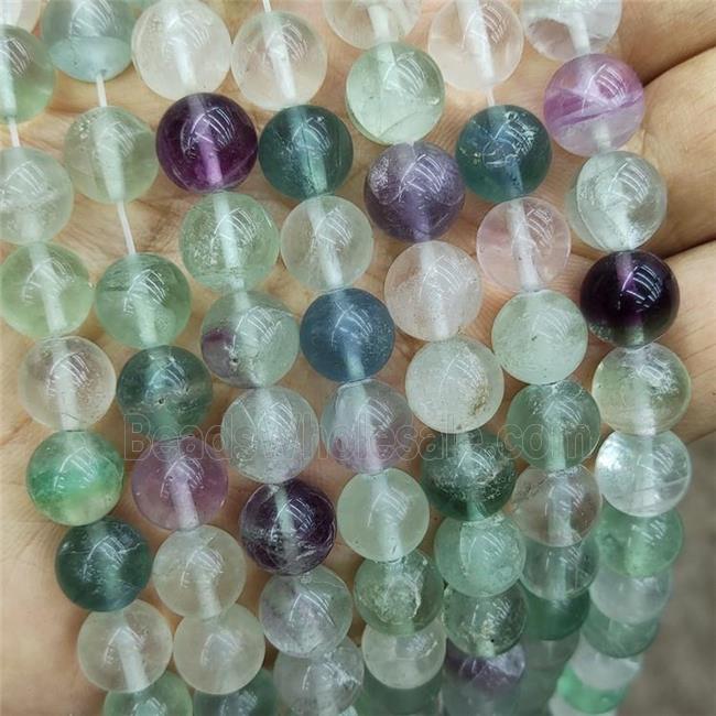 Natural Fluorite Beads Multicolor Smooth Round