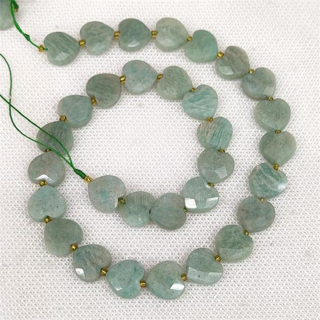Natural Green Amazonite Heart Beads Faceted
