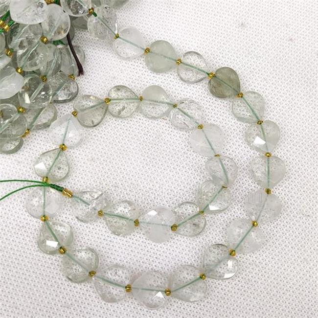 Natural Green Quartz Heart Beads Faceted