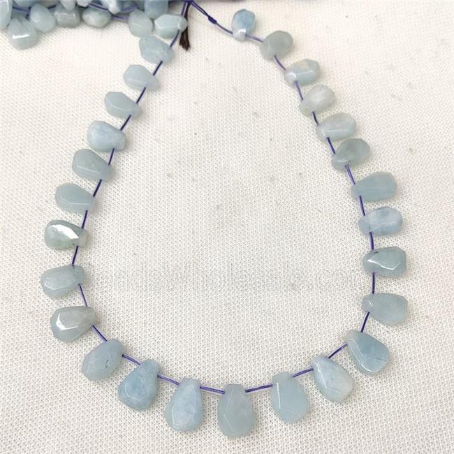 Natural Blue Aquamarine Beads Faceted Teardrop Topdrilled