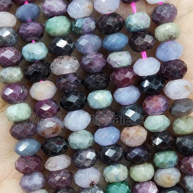 Natural Ruby And Sapphire Beads Multicolor Faceted Rondelle