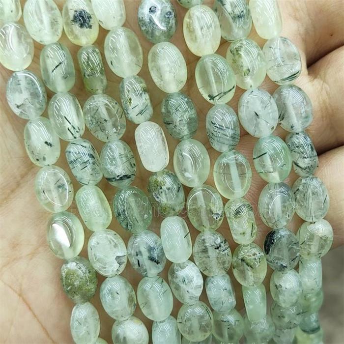 Natural Green Prehnite Oval Beads