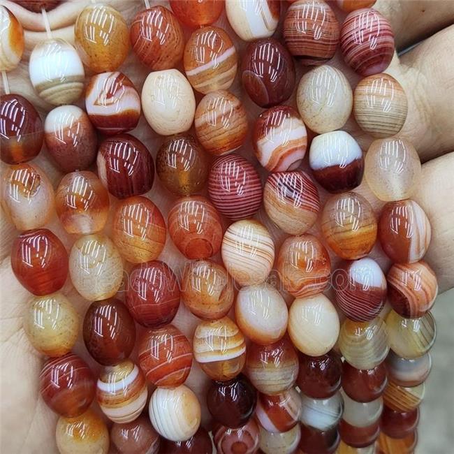 Red Striped Agate Rice Beads Banded Barrel