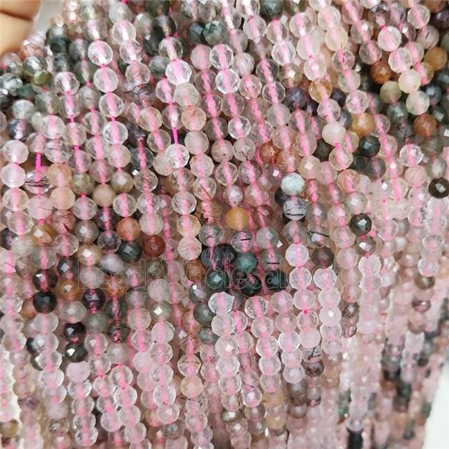 Natural Rutilated Quartz Beads Multicolor Faceted ROund